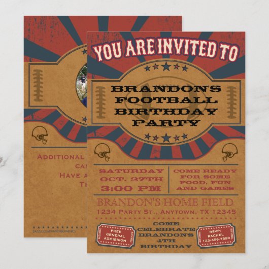  Football Birthday Party Invitation Kaart (Voorkant / Achterkant)