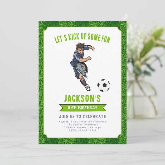 Football Birthday Party Invitation Kaart (Staand voorkant)