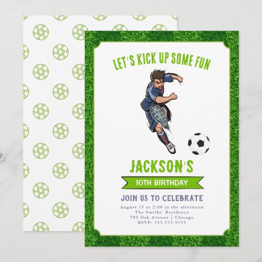 Football Birthday Party Invitation Kaart (Voorkant / Achterkant)