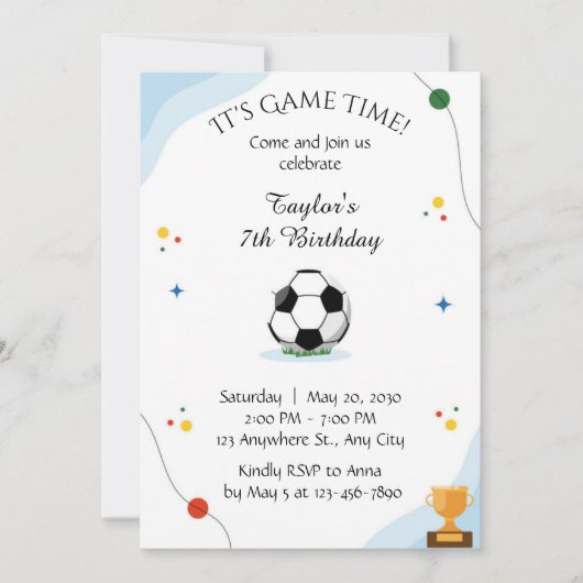 Football Birthday party Invitation template digite Kaart (Voorkant)