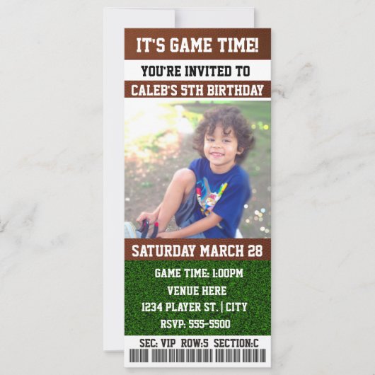 FOOTBALL Birthday Party TICKET PHOTO Uitnodiging (Voorkant)
