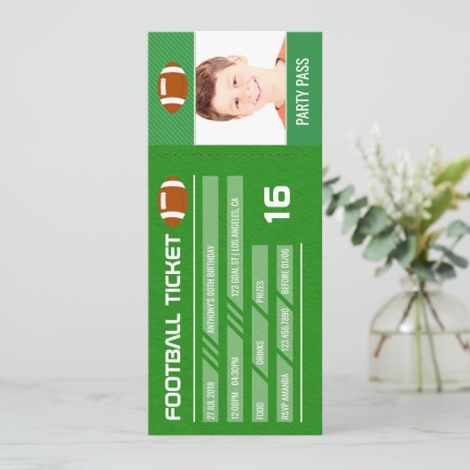 Football Birthday Party voegt foto Ticket Entrance Kaart (Staand voorkant)