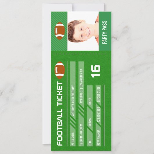 Football Birthday Party voegt foto Ticket Entrance Kaart (Voorkant)