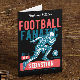 Football Birthday Retro Black Red Blue Touchdown Kaart