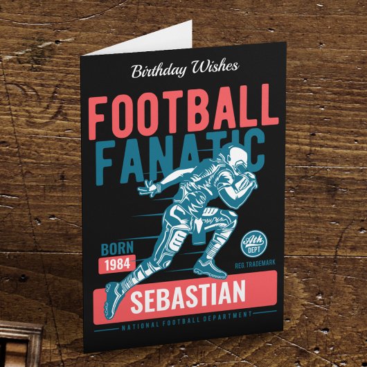 Football Birthday Retro Black Red Blue Touchdown Kaart
