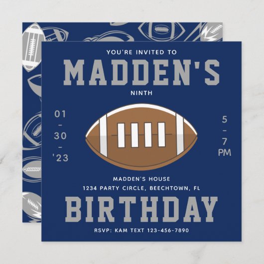 Football Birthday Uitnodiging | Partij Football (Voorkant / Achterkant)