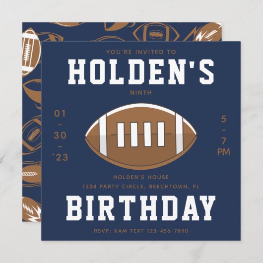 Football Birthday Uitnodiging | Partij Football (Voorkant / Achterkant)