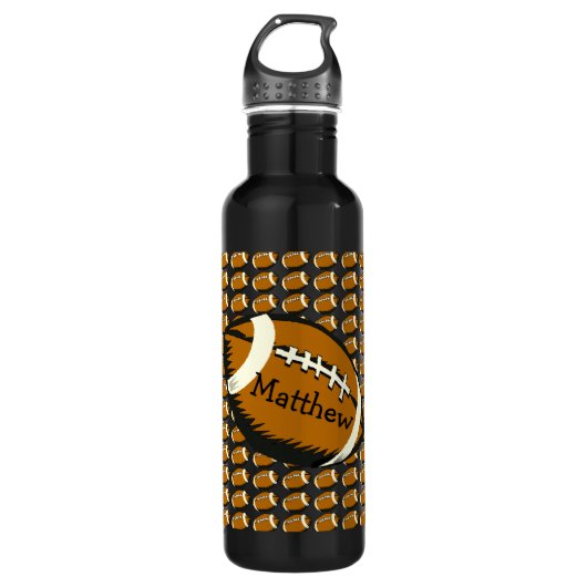 Football Black en Brown Sports Water Bottle Waterfles (Voorkant)