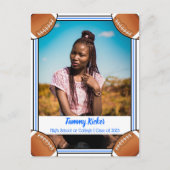 Football blauw en zwart Afstuderen Aankondigingskaart (Voorkant)