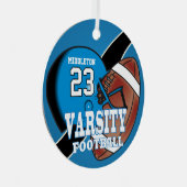 Football Blauwe Varsity Metalen Ornament (Voorkant Rechts)
