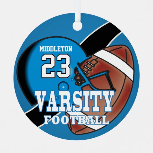 Football Blauwe Varsity Metalen Ornament (Voorkant)