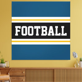 FOOTBALL Blauwgroen Blauw Zwart Wit Geel Strepen Canvas Afdruk