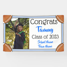 Football Blue & Black One Photo Afstuderen Spandoek