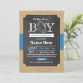 Football Blue Boy Baby shower Rugby Uitnodigen Kaart (Staand voorkant)
