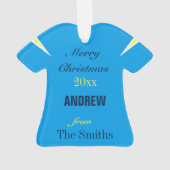 Football Blue, White & Gold Jersey Ornament (achterkant)