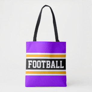 FOOTBALL Bold Athletic Heldere Paarse Zwarte Strep Tote Bag