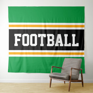 FOOTBALL Bold Groen Zwart Geel Racing Stripes Wandkleed