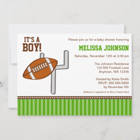 Football Boy Baby Shower Invitations Kaart (Voorkant)