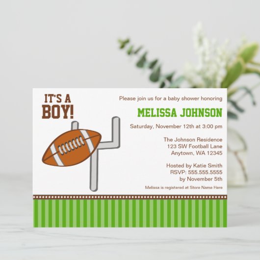 Football Boy Baby Shower Invitations Kaart (Staand voorkant)
