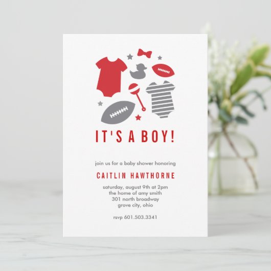 Football Boy Baby shower Kaart (Staand voorkant)