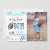 Football Boy First Birthday Invitation Card Foto Kaart (Voorkant)