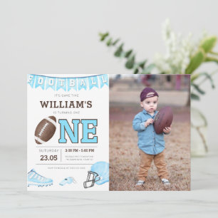 Football Boy First Birthday Invitation Card Foto Kaart