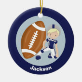 Football Boy Gepersonaliseerde Blondine Kinder Ker Keramisch Ornament (Voorkant)