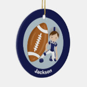 Football Boy Persoonlijke Blauwe Kinder Kerstmis Keramisch Ornament (Rechts)