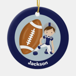 Football Boy Persoonlijke Blauwe Kinder Kerstmis Keramisch Ornament
