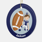 Football Boy Persoonlijke Blauwe Kinder Kerstmis Keramisch Ornament (Links)