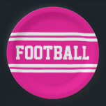 FOOTBALL Bright Athletic Pink White Racing Stripes Papieren Bordje<br><div class="desc">Dit sportieve ontwerp is voorzien van gedurfde atletische FOOTBALLS tekst in brede dubbele horizontale witte racestrepen tegen een felroze achtergrond.</div>