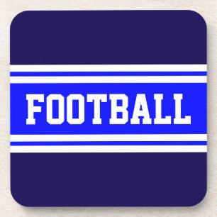 FOOTBALL Bright Blue Navy White Racing Stripes Bier Onderzetter