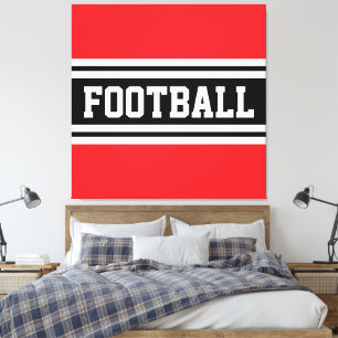 FOOTBALL Bright Rood Zwart Wit Racing Stripes Canvas Afdruk