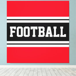 FOOTBALL Bright Rood Zwart Wit Racing Stripes Canvas Afdruk