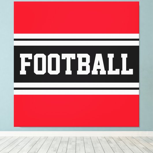 FOOTBALL Bright Rood Zwart Wit Racing Stripes Canvas Afdruk (Insitu (Houten vloer))