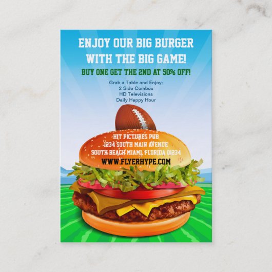 Football brochure Hype Burger Cafe Sportbar Visitekaartje (Voorkant)