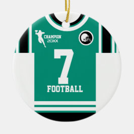 Football Champ Jersey Blauwgroen Wit Zwart Ornamen Keramisch Ornament