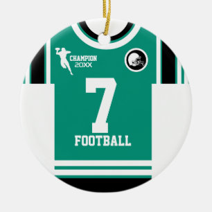 Football Champ Jersey Blauwgroen Wit Zwart Ornamen Keramisch Ornament