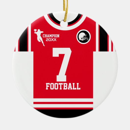 Football Champ Jersey Red White Black Ornament (Voorkant)