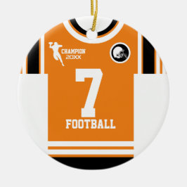 Football Champ Jersey Sinaasappel Wit Zwart Orname Keramisch Ornament