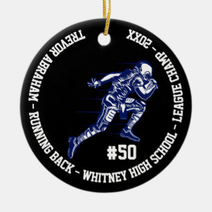 Football Champion Player Monogram Team School Blue Keramisch Ornament