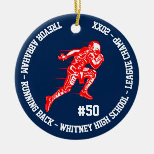 Football Champion Player Monogram Team School Blue Keramisch Ornament