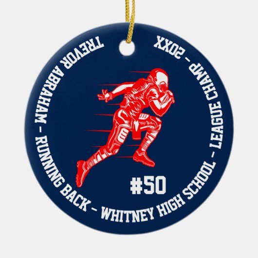 Football Champion Player Monogram Team School Blue Keramisch Ornament (Voorkant)