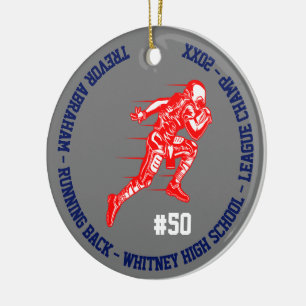 Football Champion Player School Blue Grey Red Keramisch Ornament