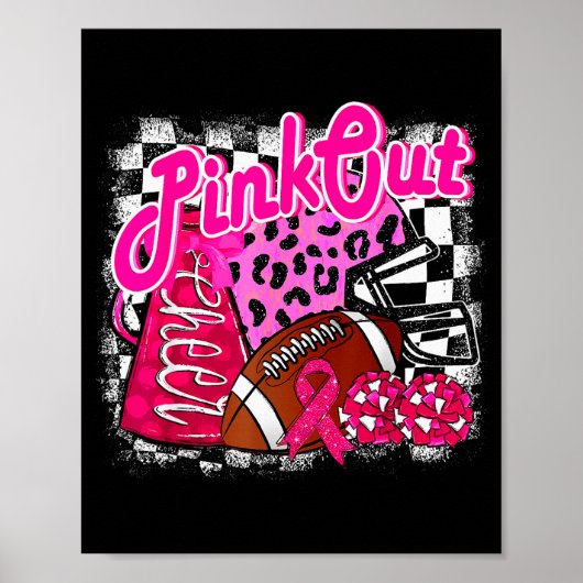 Football Checkered Nk Out Breast Cancer Cheer Mom  Poster (Voorkant)