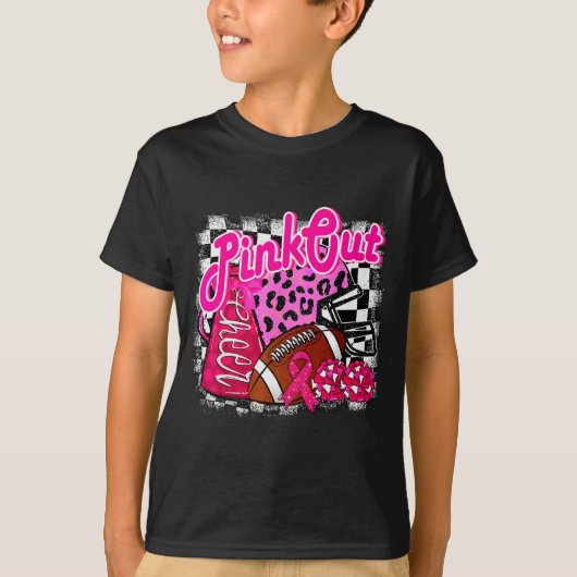 Football Checkered Nk Out Breast Cancer Cheer Mom  T-shirt (Voorkant)