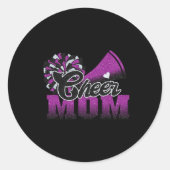Football Cheer Mom Paarse Black Pom Leopard Ronde Sticker (Voorkant)