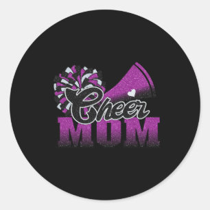 Football Cheer Mom Paarse Black Pom Leopard Ronde Sticker