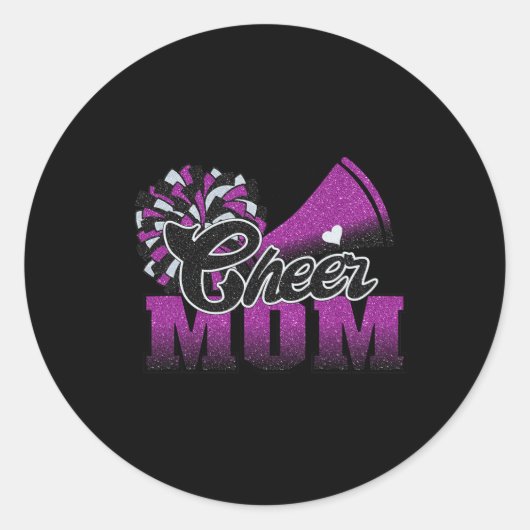 Football Cheer Mom Paarse Black Pom Leopard Ronde Sticker (Voorkant)