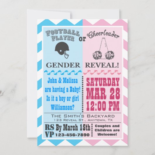 Football Cheerleader Gender Reopenbaring Kaart (Voorkant)